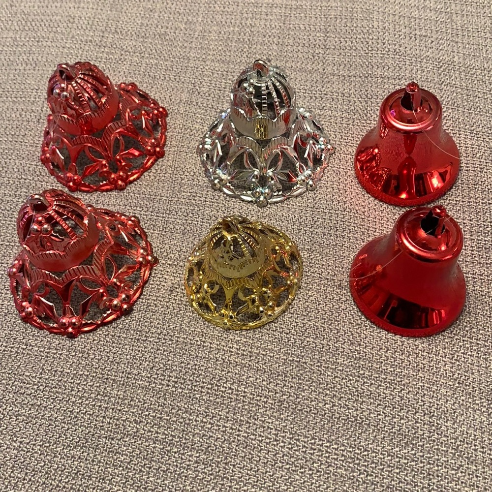 Vintage Set of 6 Christmas Ornaments Bells